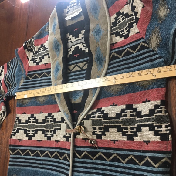 Vintage Flashback Womens Aztec Western  Blanket Oversized Jacket Tan Blue Size M - Picture 10 of 13